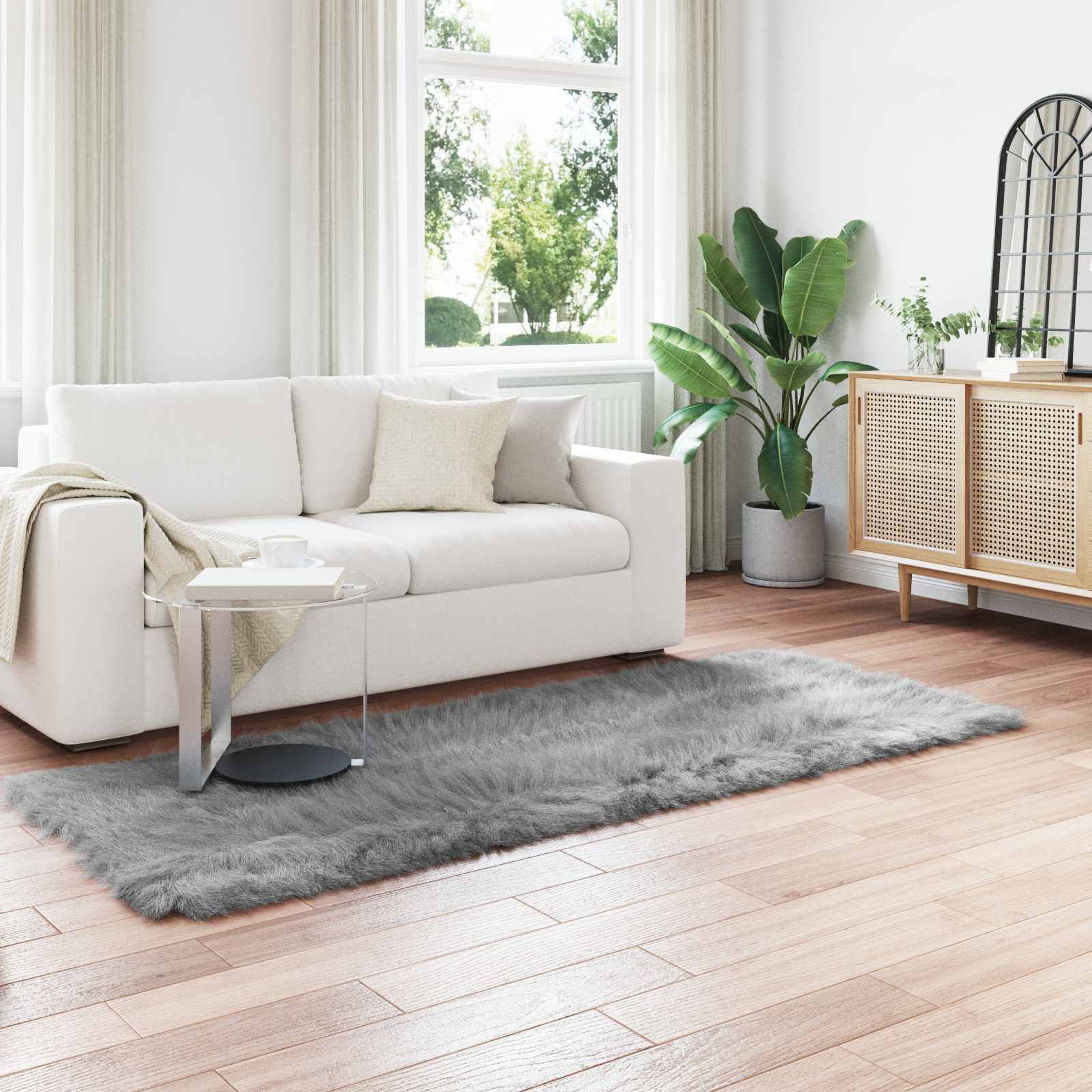 vidaXL Faux Sheepskin Rug TAFALLA Grey 80 x 250 cm Polyester 1