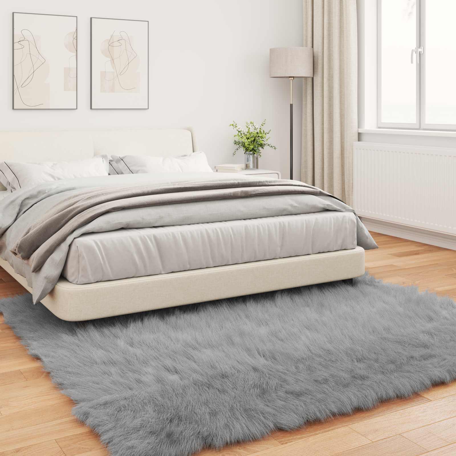 vidaXL Faux Sheepskin Rug TAFALLA Grey 200 x 200 cm Polyester 4