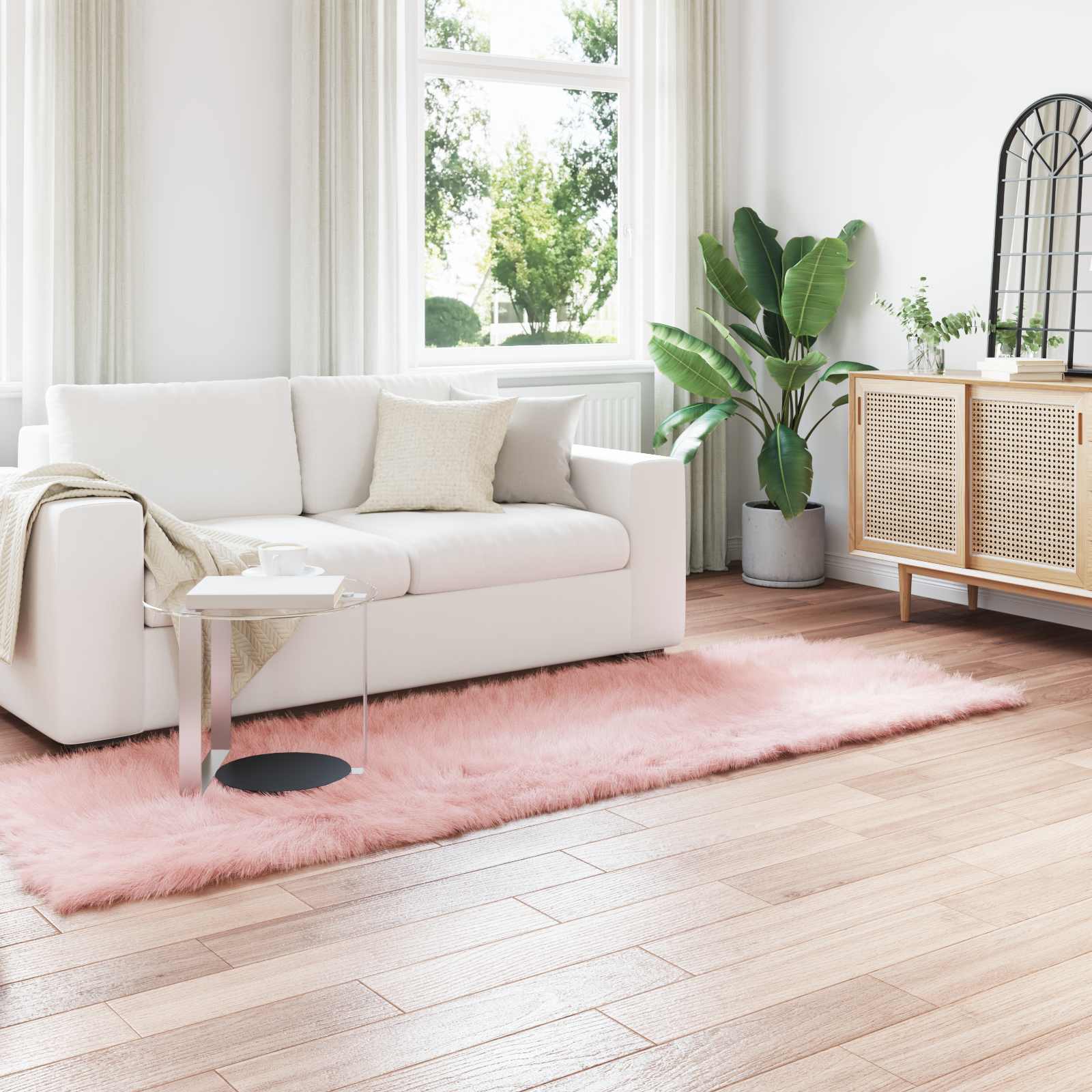 vidaXL Faux Sheepskin Rug TAFALLA Pink 80 x 250 cm Polyester 1