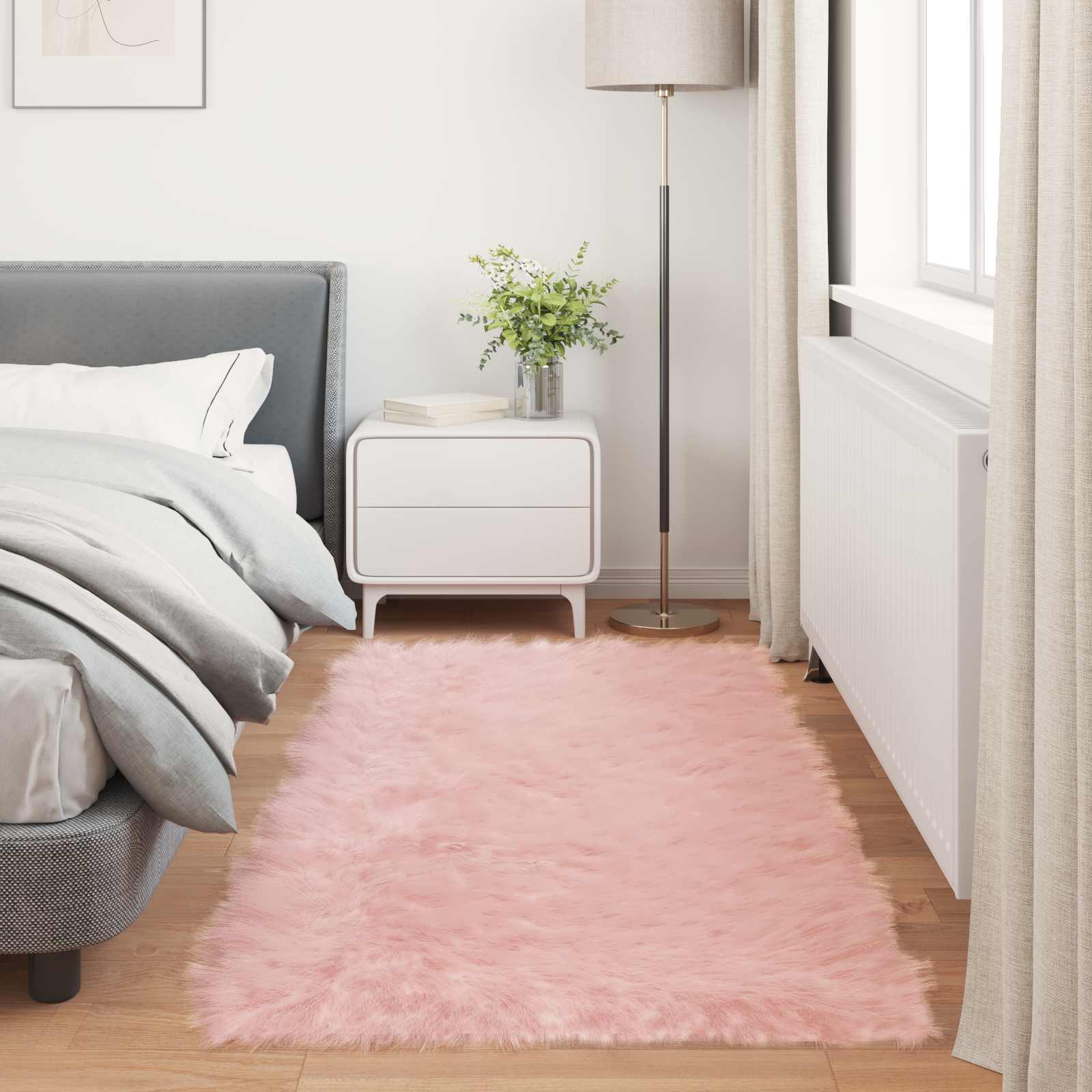 vidaXL Faux Sheepskin Rug TAFALLA Pink 100 x 200 cm Polyester 4