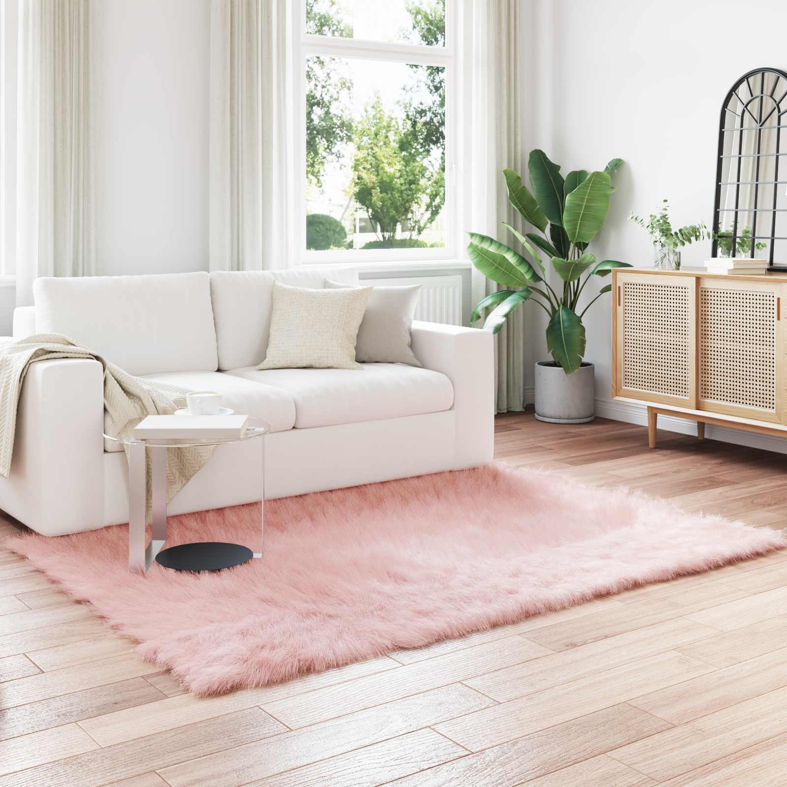 vidaXL Faux Sheepskin Rug TAFALLA Pink 120 x 170 cm Polyester 1