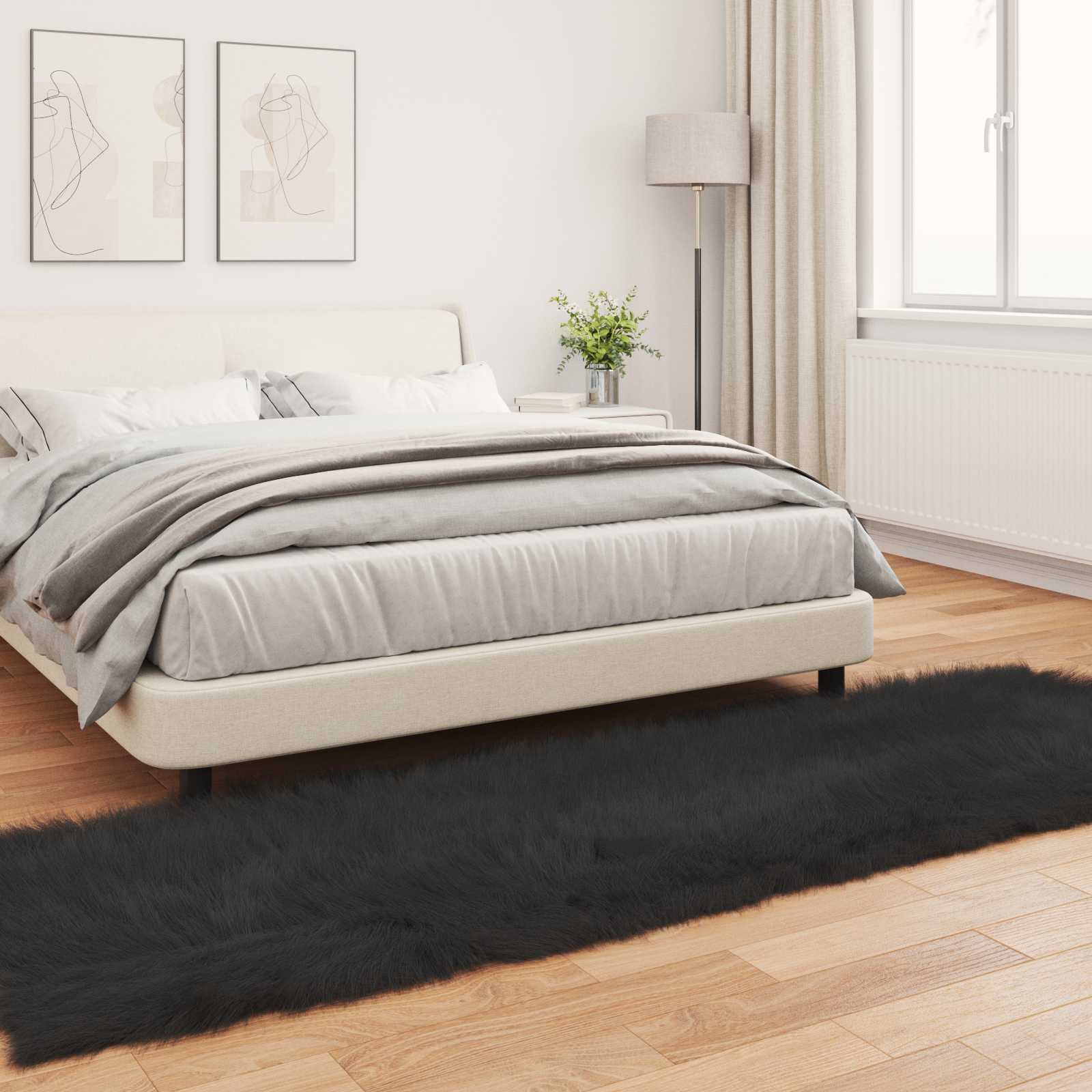 vidaXL Faux Sheepskin Rug TAFALLA Black 80 x 250 cm Polyester 4
