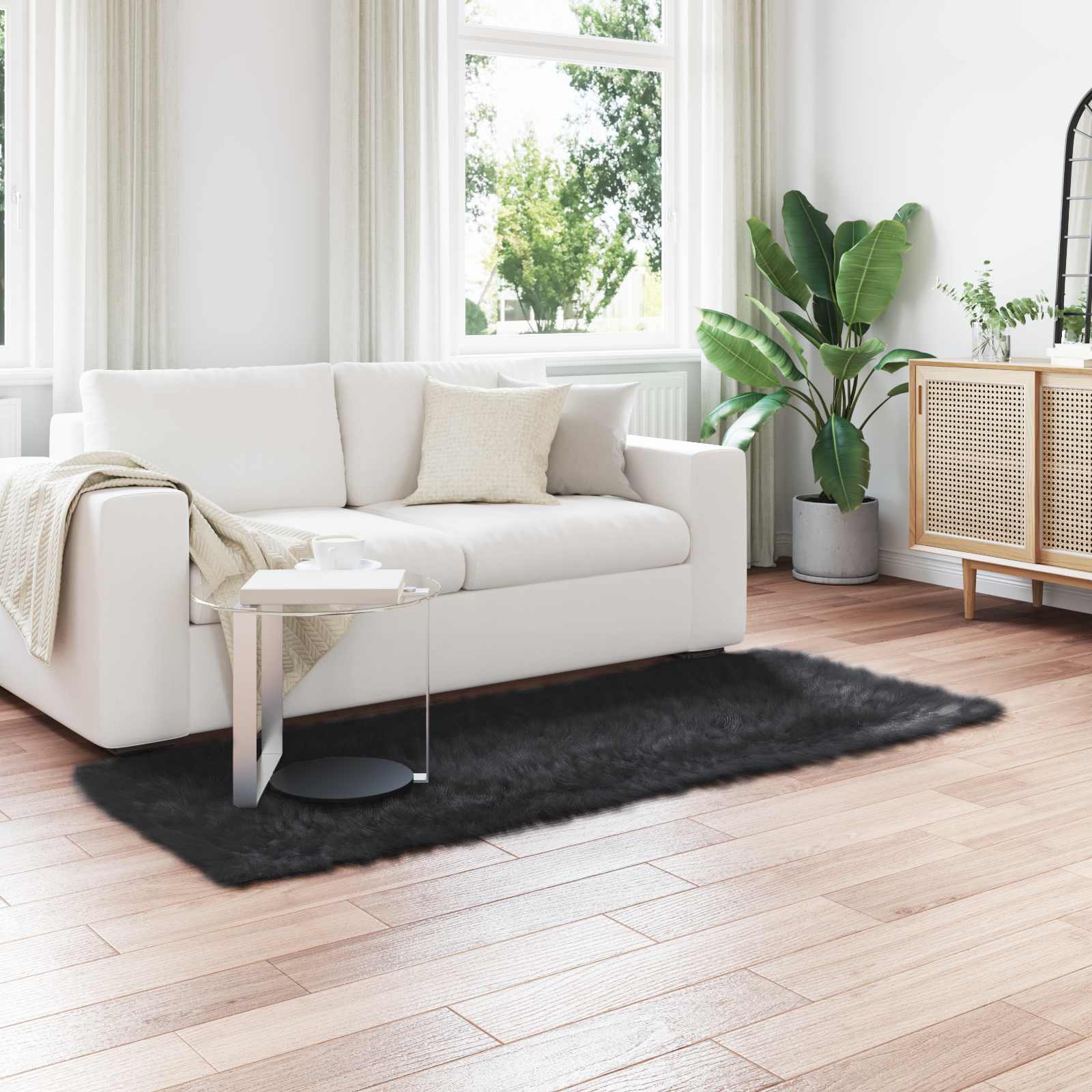 vidaXL Faux Sheepskin Rug TAFALLA Black 100 x 200 cm Polyester 1