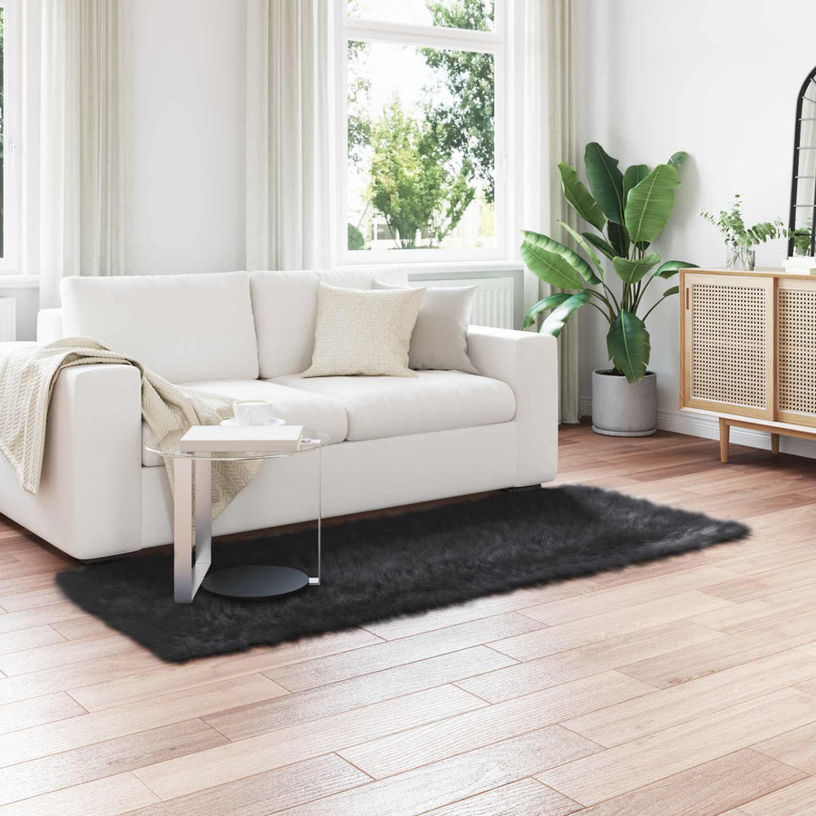 vidaXL Faux Sheepskin Rug TAFALLA Black 100 x 200 cm Polyester 1