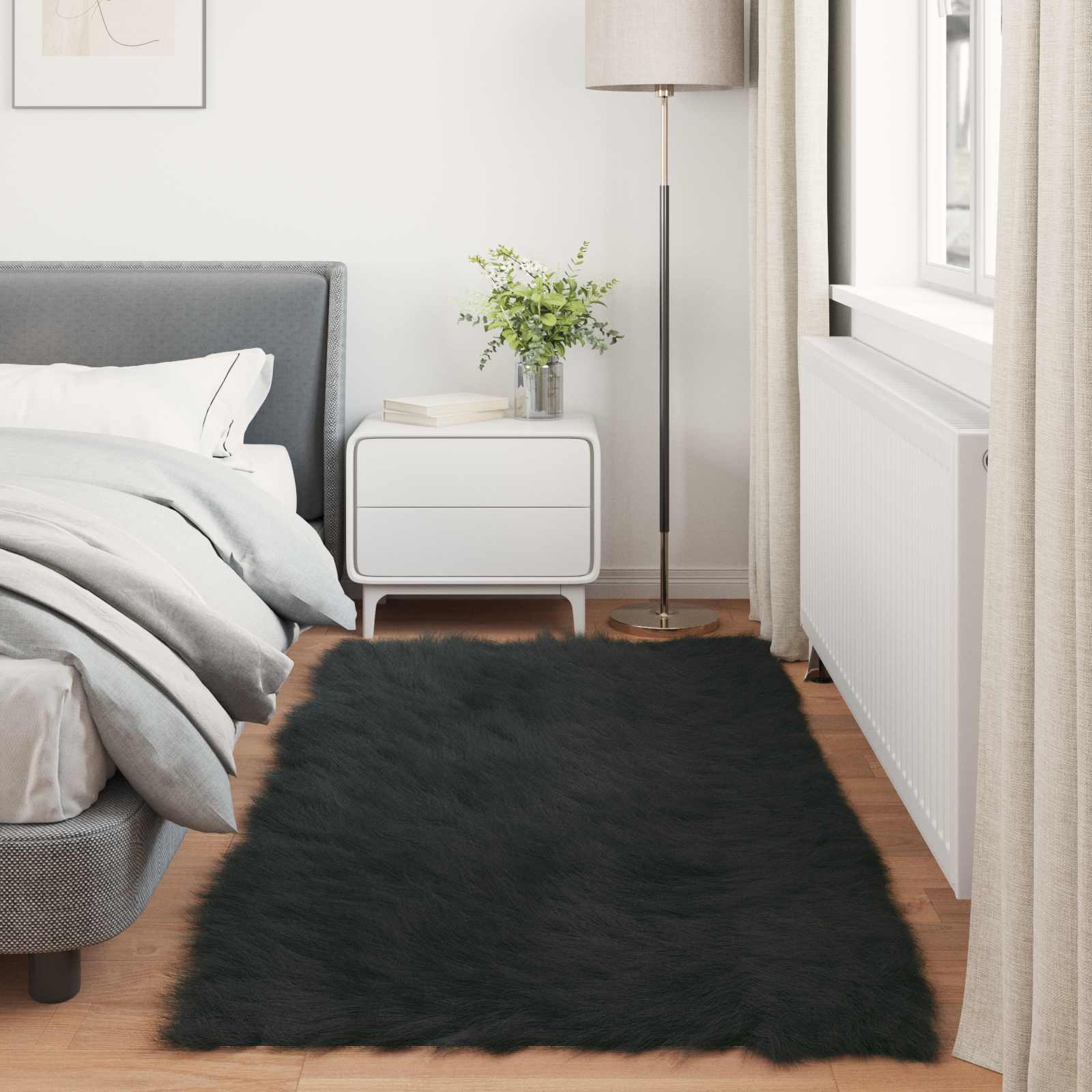 vidaXL Faux Sheepskin Rug TAFALLA Black 100 x 200 cm Polyester 4