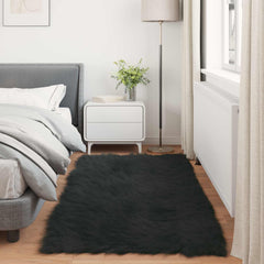 vidaXL Faux Sheepskin Rug TAFALLA Black 100 x 200 cm Polyester 4
