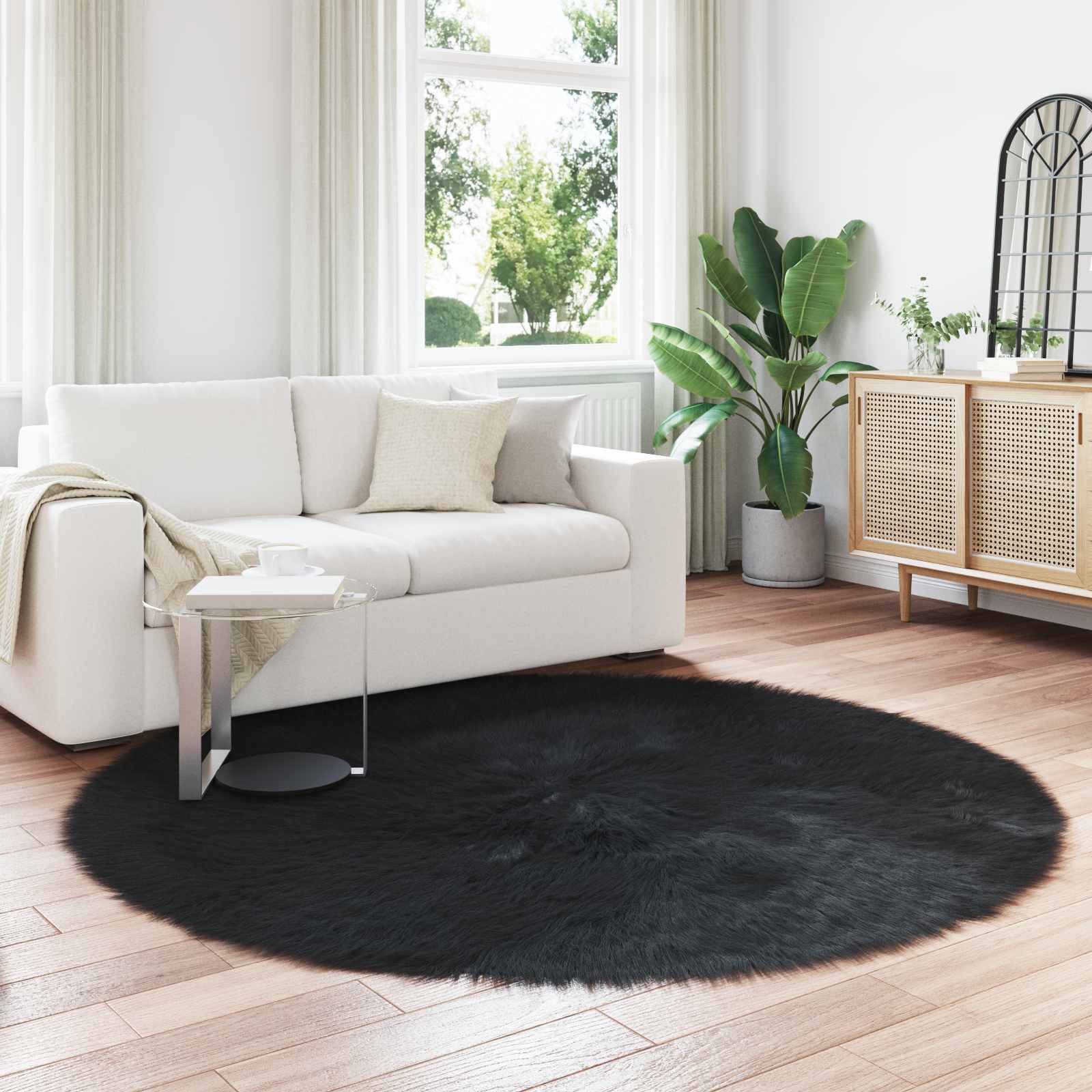 vidaXL Faux Sheepskin Rug TAFALLA Black Ø 200 cm Polyester 1