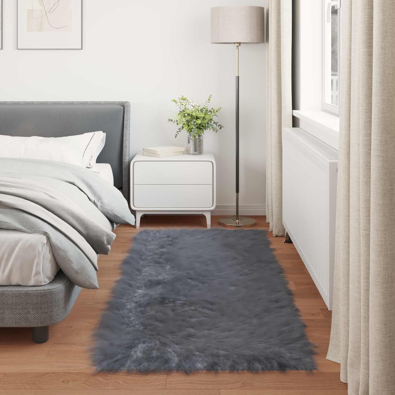 vidaXL Faux Sheepskin Rug TAFALLA Anthracite 100 x 200 cm Polyester 4