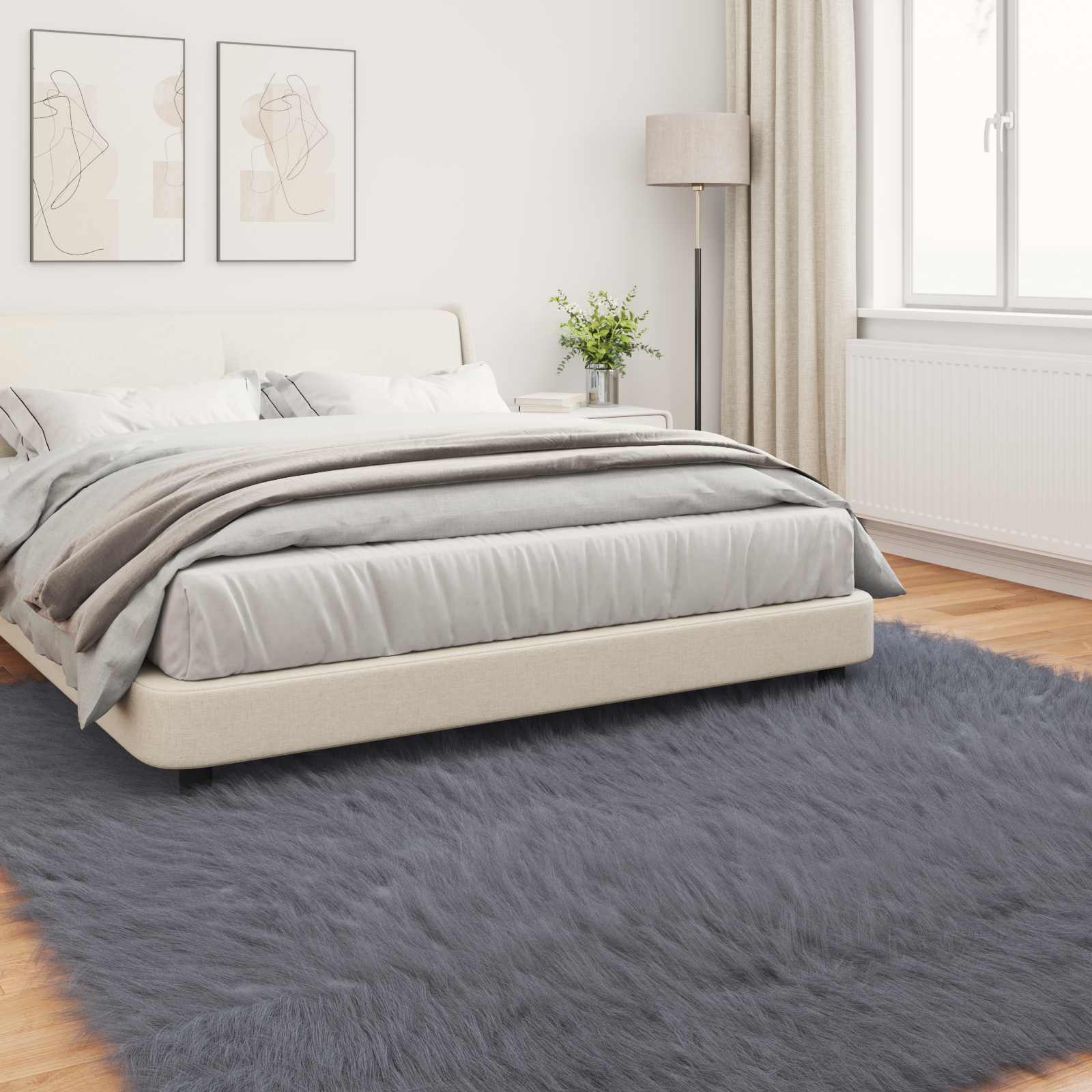 vidaXL Faux Sheepskin Rug TAFALLA Anthracite 200 x 200 cm Polyester 4