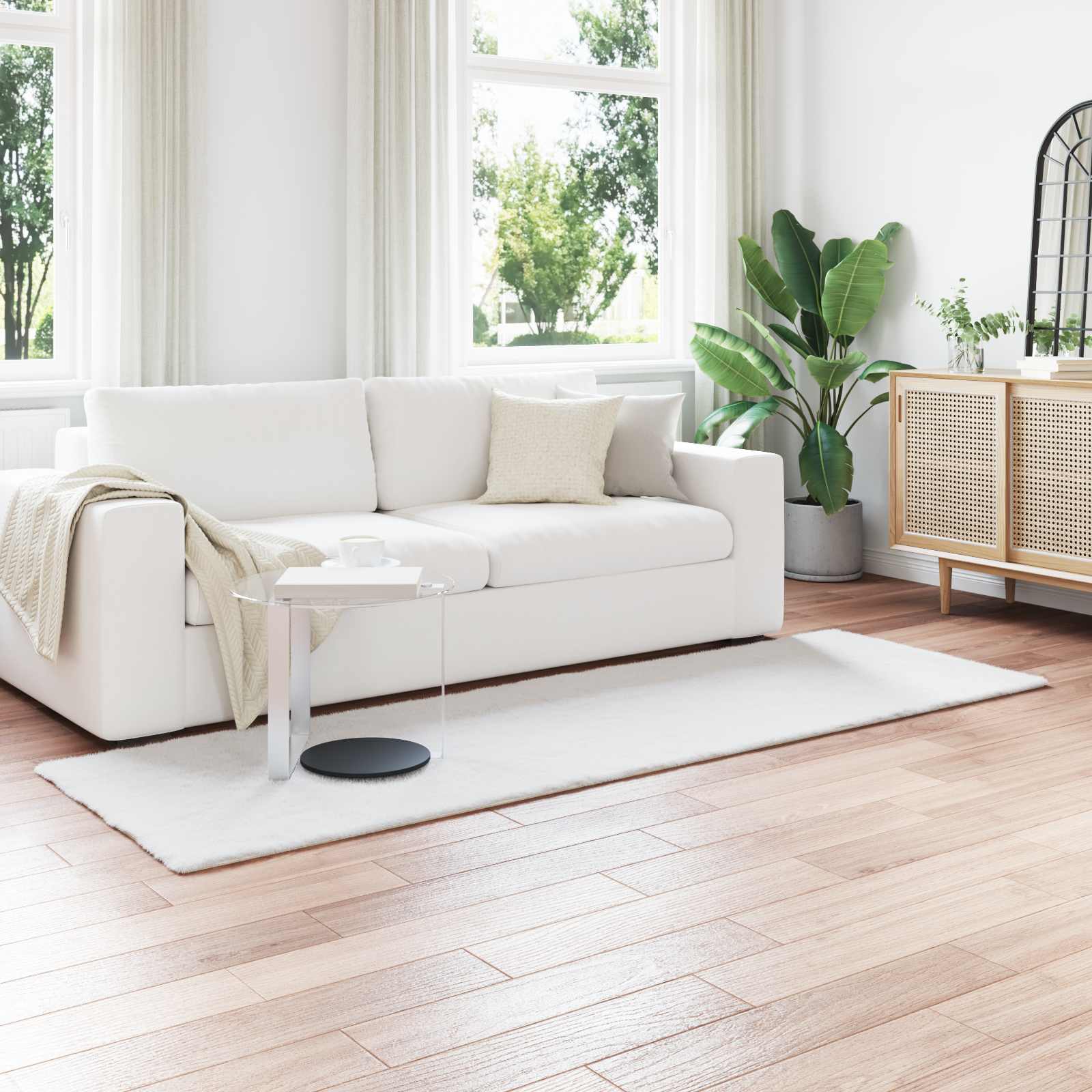 vidaXL Anti-Slip Faux Rabbit Fur Rug OLITE White 80 x 250 cm Polyester 1