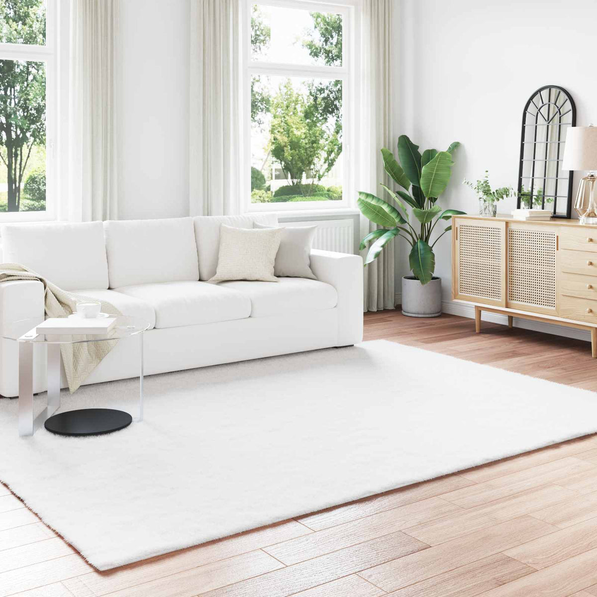 vidaXL Anti-Slip Faux Rabbit Fur Rug OLITE White
