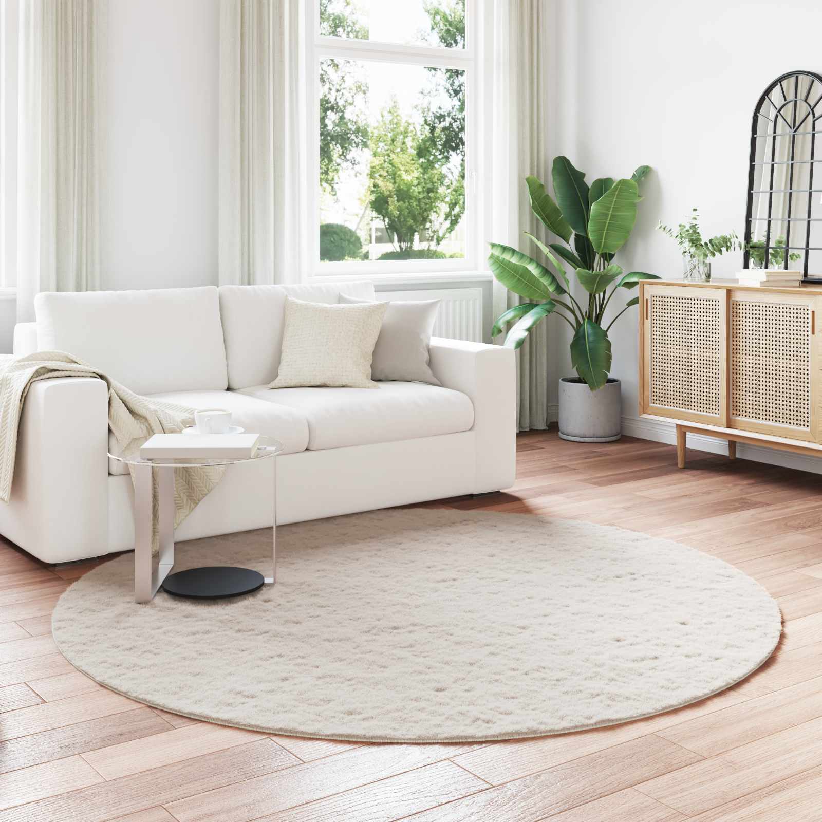 vidaXL Anti-Slip Faux Rabbit Fur Rug OLITE Beige Ø 200 cm Polyester 1