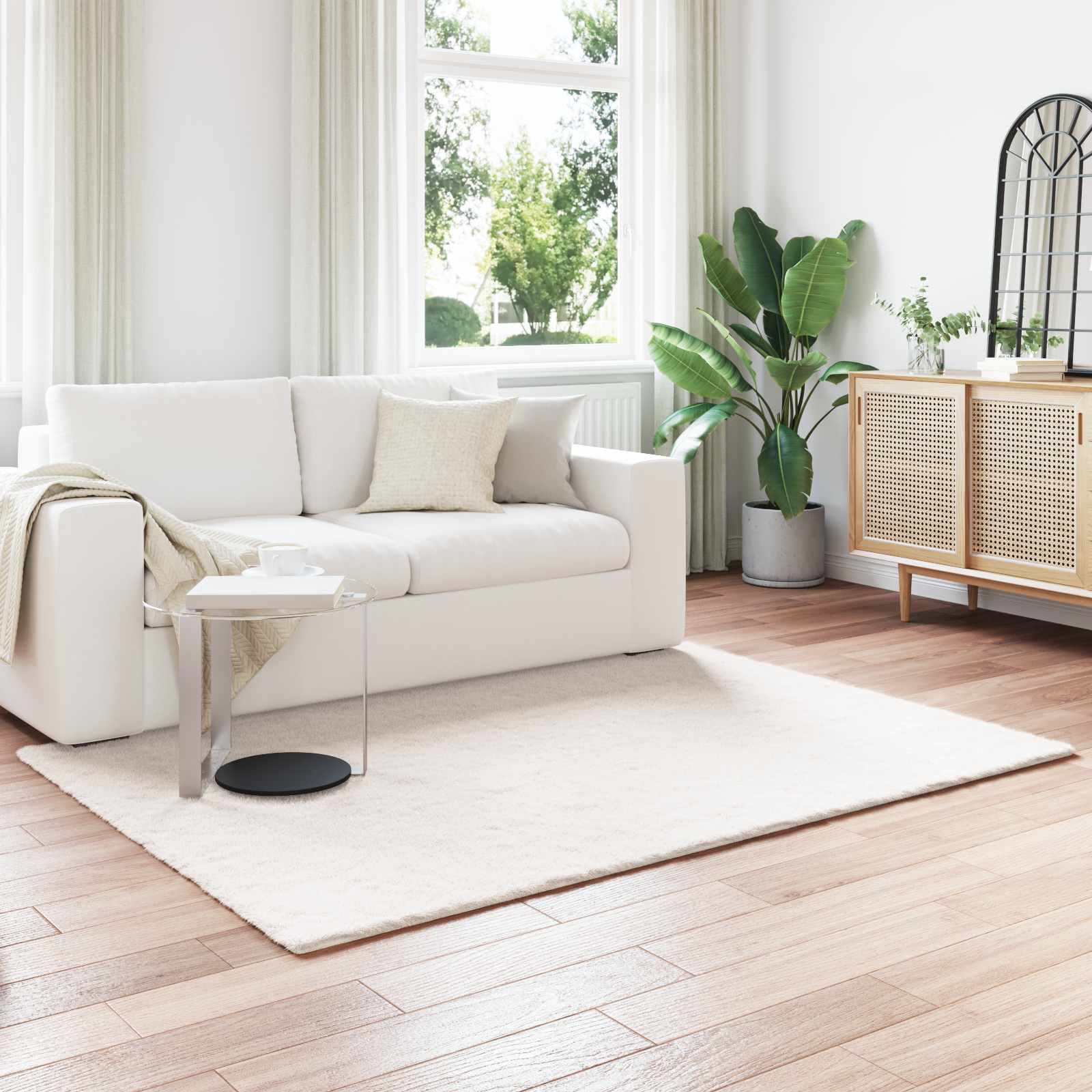 vidaXL Anti-Slip Faux Rabbit Fur Rug OLITE Cream 120 x 170 cm 1