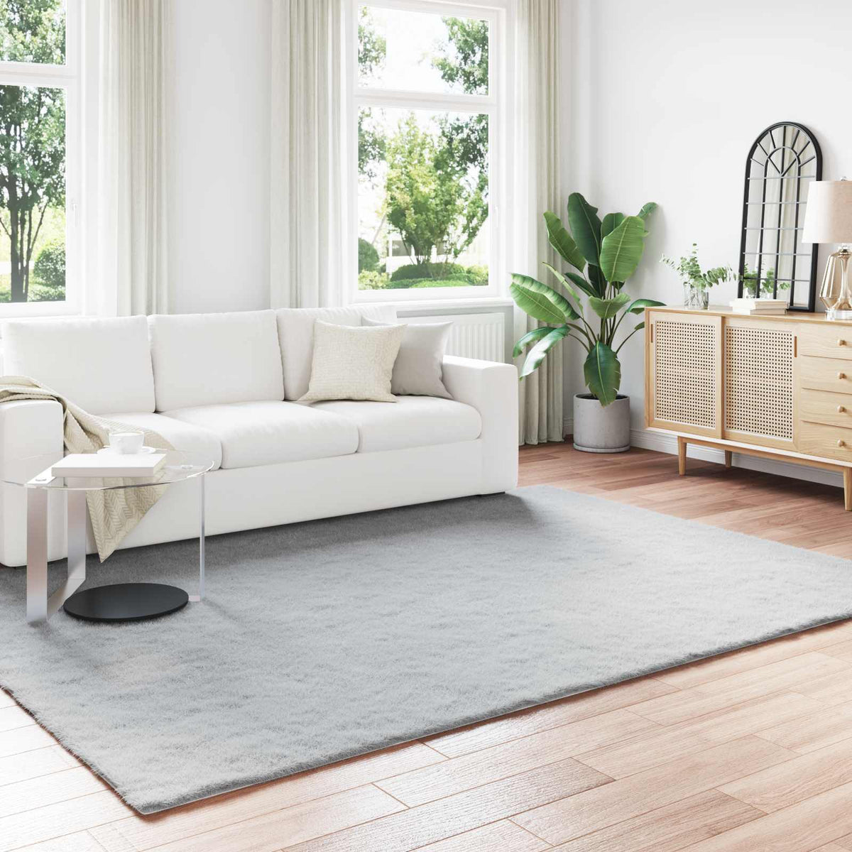 vidaXL Anti-Slip Faux Rabbit Fur Rug OLITE Polyester Grey – Part 1