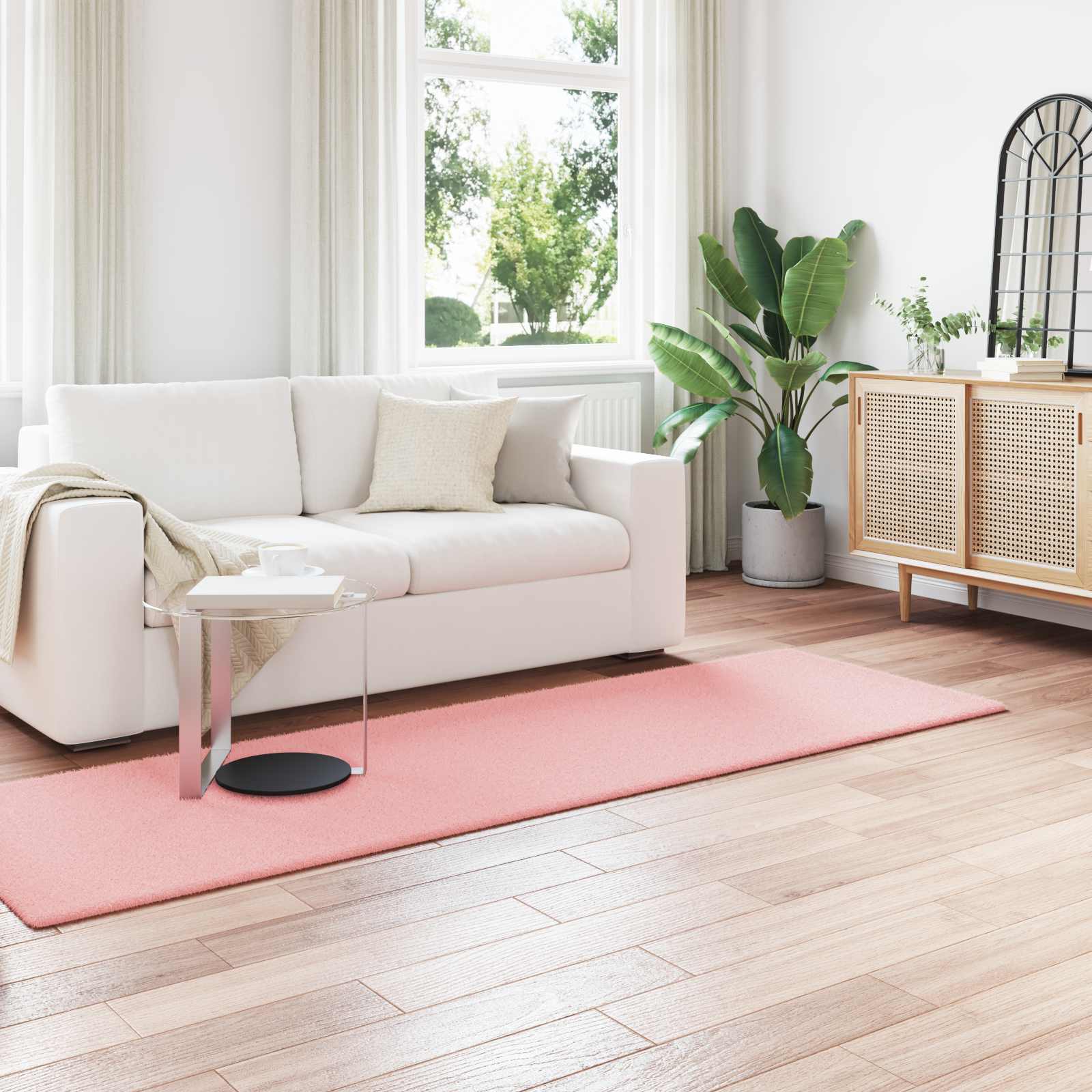 vidaXL Anti-Slip Faux Rabbit Fur Rug OLITE Pink 80 x 250 cm Polyester 1
