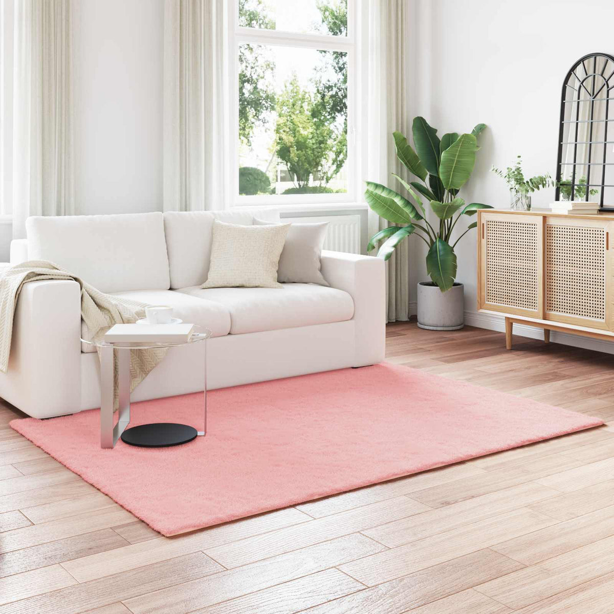 vidaXL Anti-Slip Faux Rabbit Fur Rug OLITE Polyester Pink