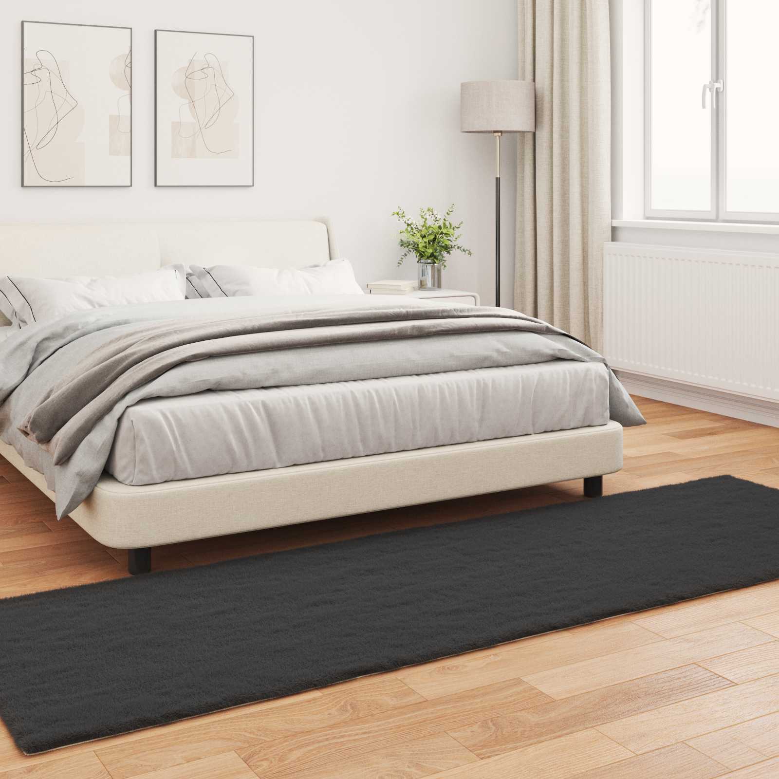 vidaXL Anti-Slip Faux Rabbit Fur Rug OLITE Black 80 x 250 cm Polyester 4