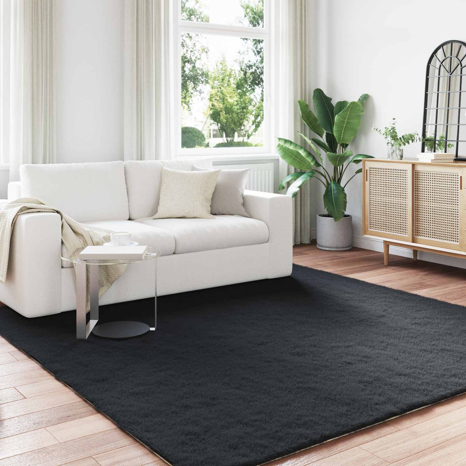vidaXL Anti-Slip Faux Rabbit Fur Rug OLITE Black 200 x 200 cm 1