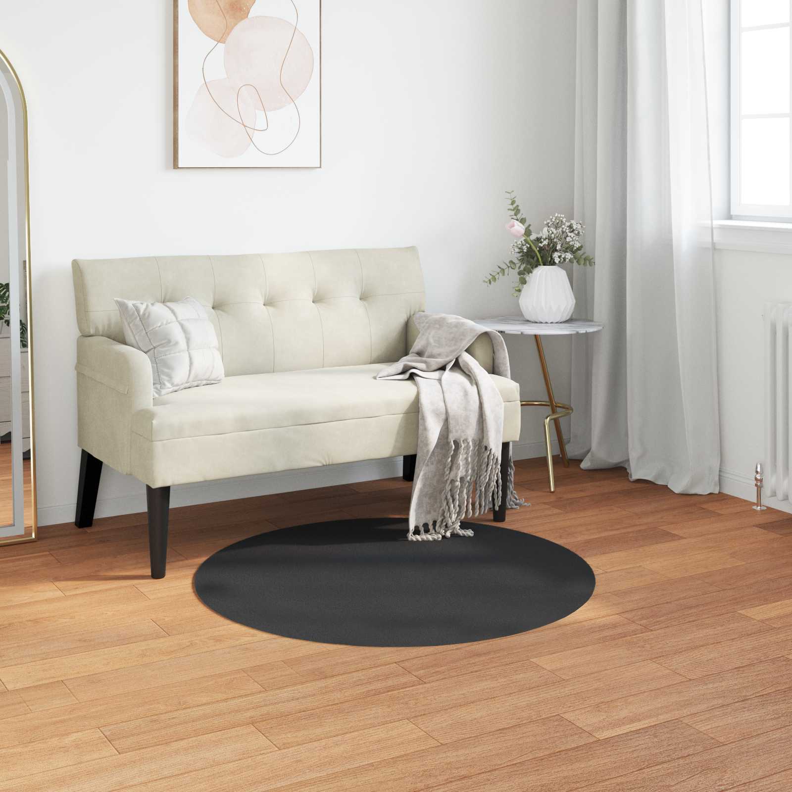 vidaXL Anti-Slip Faux Rabbit Fur Rug OLITE Black Ø 120 cm Polyester 1