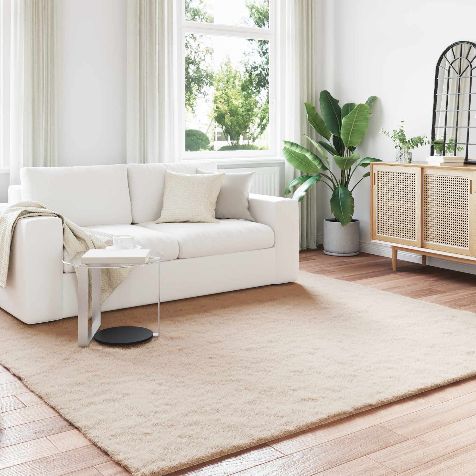 vidaXL Anti-Slip Faux Rabbit Fur Rug OLITE Taupe 200 x 200 cm 1