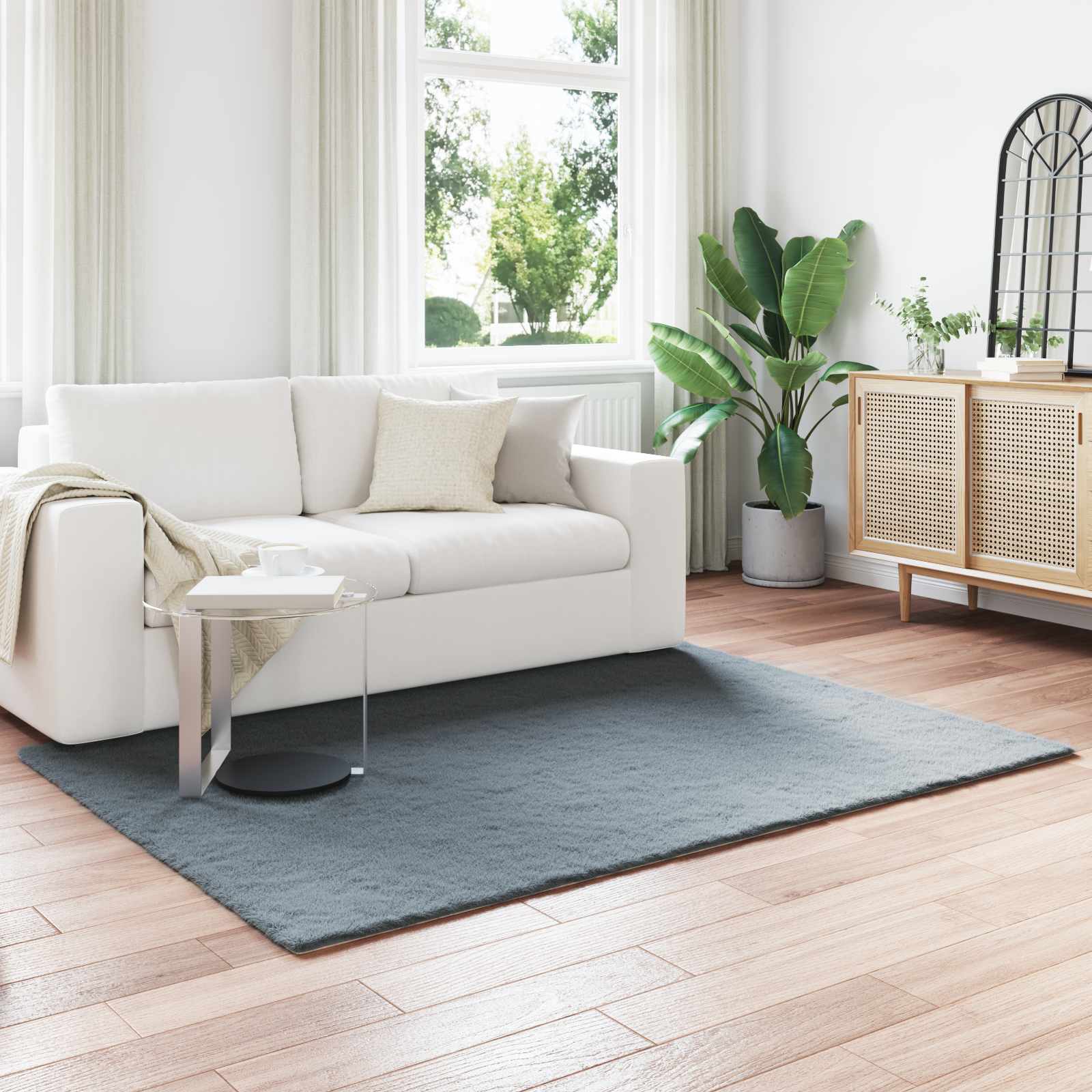 vidaXL Anti-Slip Faux Rabbit Fur Rug OLITE Anthracite 120 x 170 cm 1