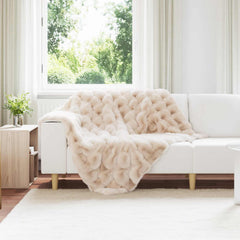 vidaXL Anti-Slip Faux Rabbit Fur Blanket Olite Beige 130 x 150 cm 1