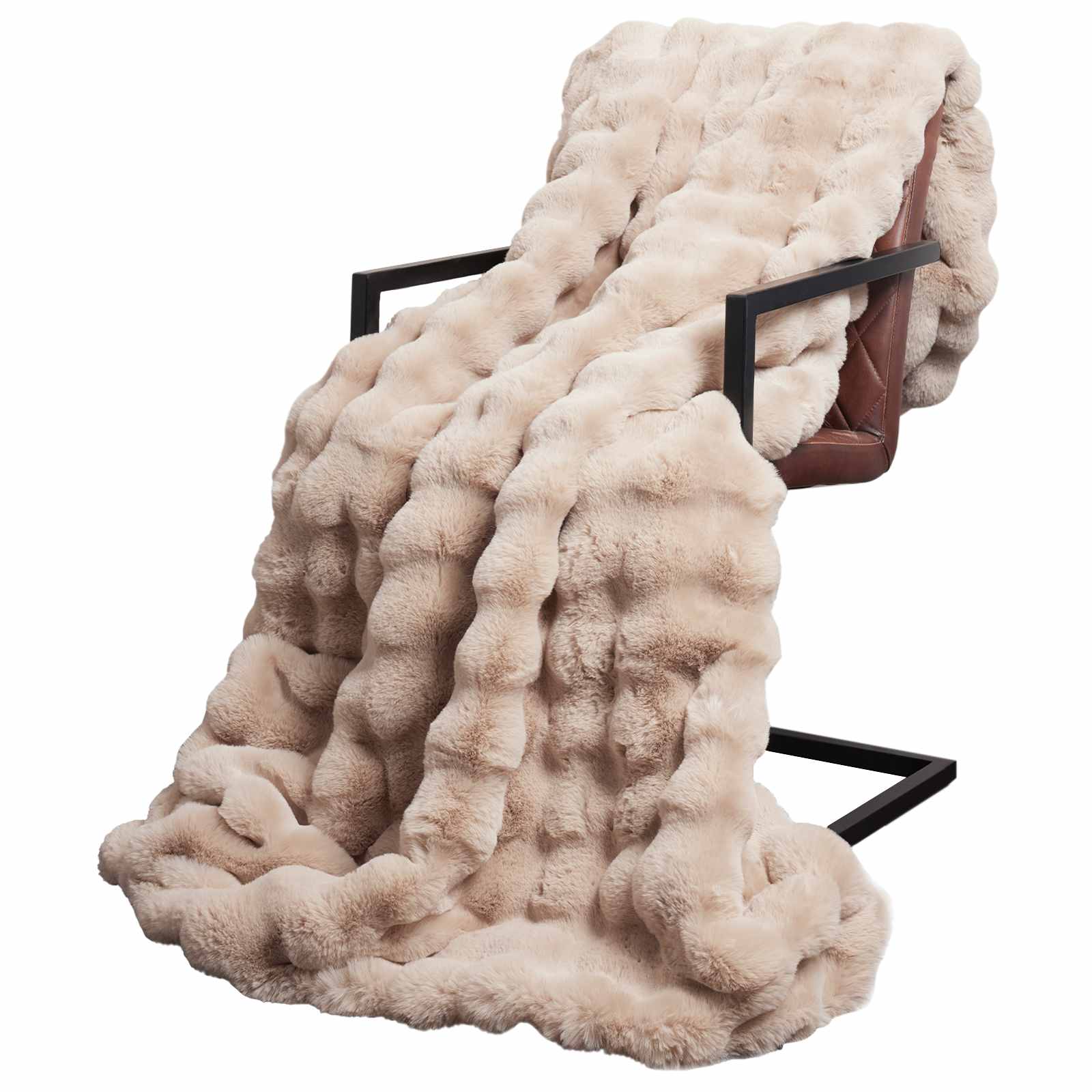 vidaXL Anti-Slip Faux Rabbit Fur Blanket Olite Beige 130 x 150 cm 3