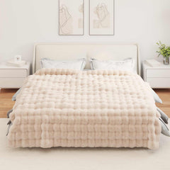 Anti-Slip Faux Rabbit Fur Blanket OLITE Beige