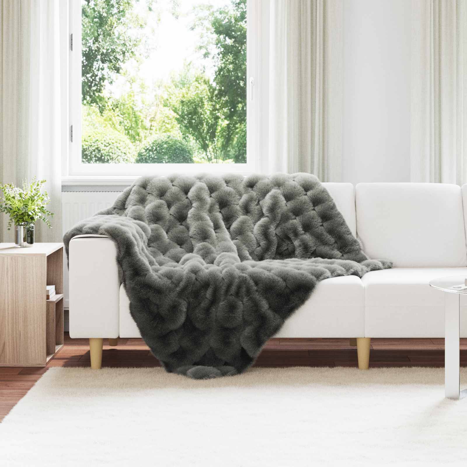vidaXL Anti-Slip Faux Rabbit Fur Blanket Olite Dark Grey 130 x 150 cm 1