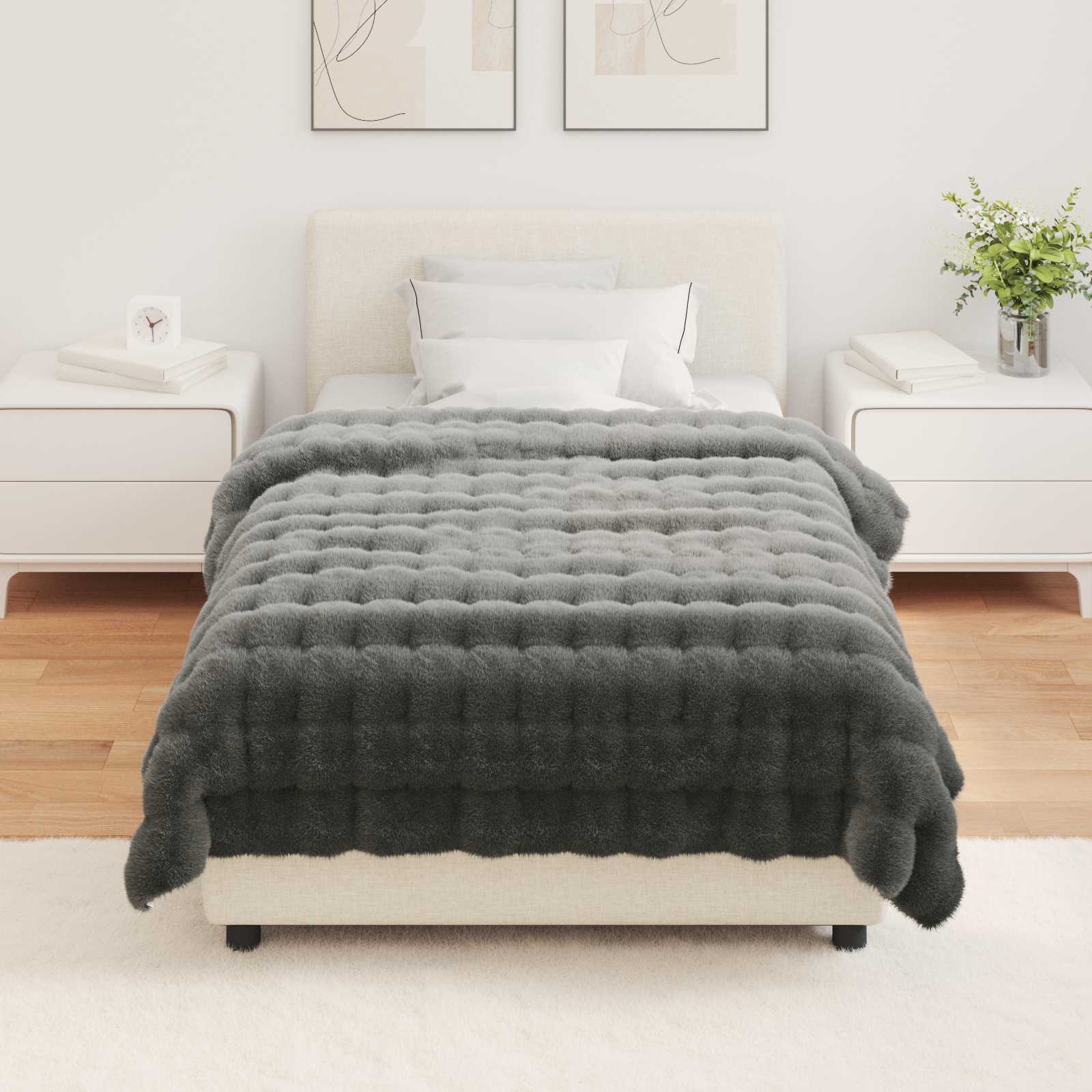 vidaXL Anti-Slip Faux Rabbit Fur Blanket Olite Dark Grey 130 x 150 cm 4