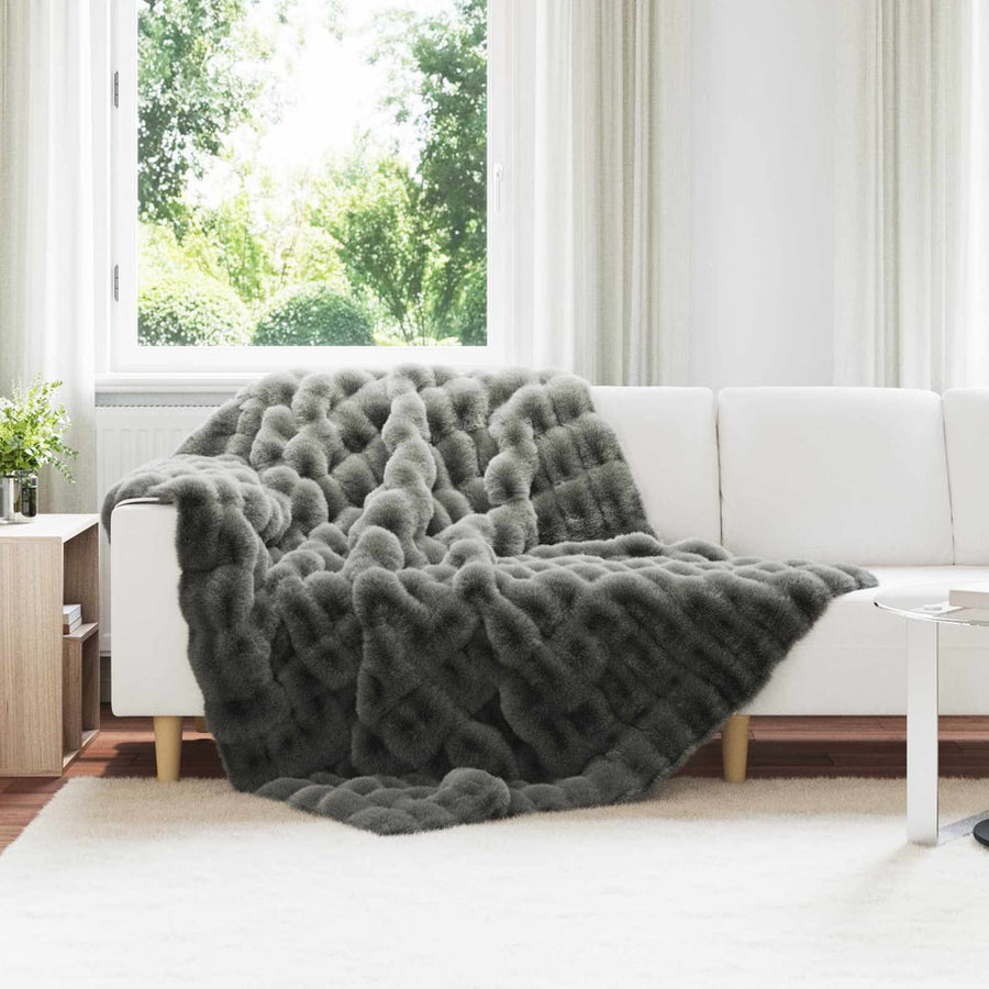 Anti-Slip Faux Rabbit Fur Blanket Olite Dark Grey