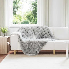 vidaXL Anti-Slip Faux Rabbit Fur Blanket Olite Grey 130 x 150 cm 1