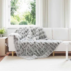 vidaXL Anti-Slip Faux Rabbit Fur Blanket Olite Grey 150 x 220 cm 1