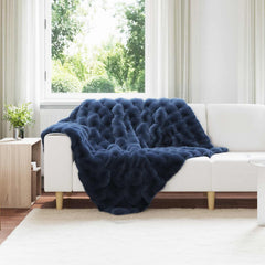 vidaXL Anti-Slip Faux Rabbit Fur Blanket Olite Marine Blue Polyester 1