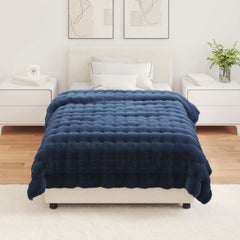 vidaXL Anti-Slip Faux Rabbit Fur Blanket Olite Marine Blue Polyester 4