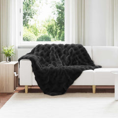 vidaXL Anti-Slip Faux Rabbit Fur Blanket Olite Black 130 x 150 cm 1