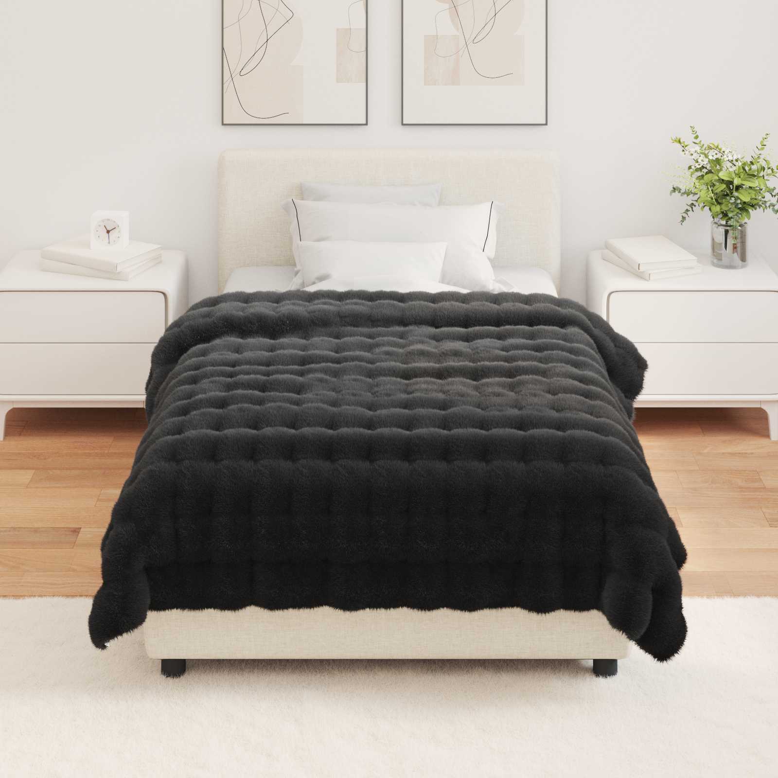 vidaXL Anti-Slip Faux Rabbit Fur Blanket Olite Black 130 x 150 cm 4