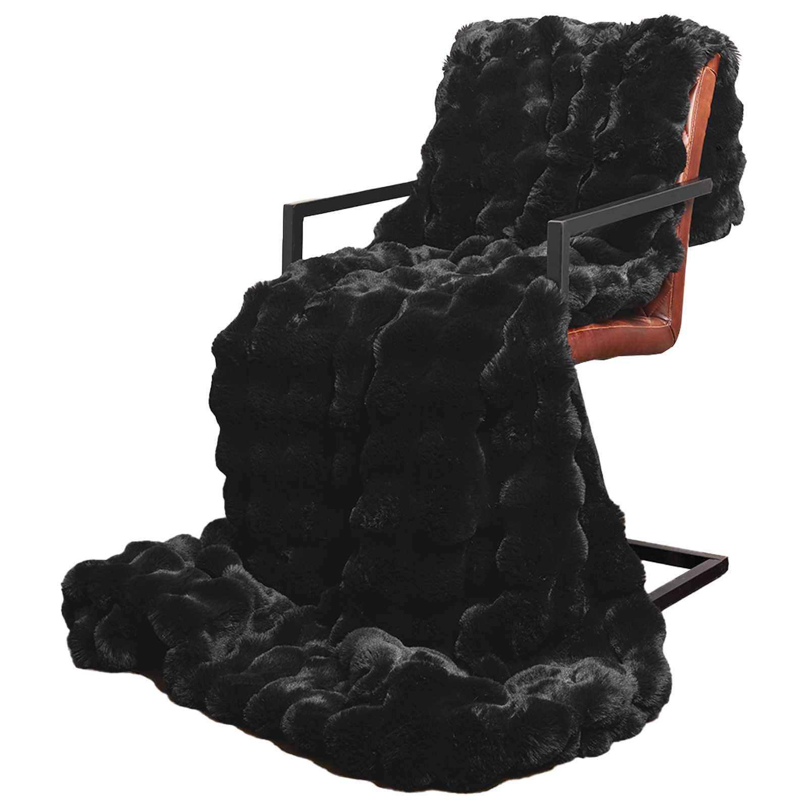 vidaXL Anti-Slip Faux Rabbit Fur Blanket Olite Black 130 x 150 cm 3