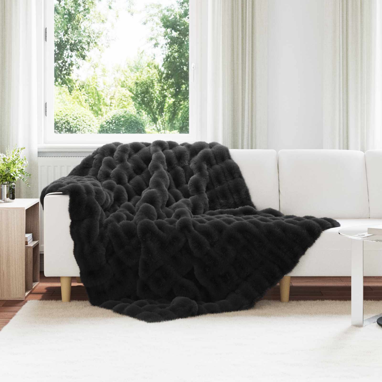 vidaXL Anti-Slip Faux Rabbit Fur Blanket Olite Black 150 x 220 cm 1