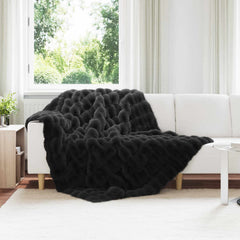 vidaXL Anti-Slip Faux Rabbit Fur Blanket Olite Black 150 x 220 cm 1
