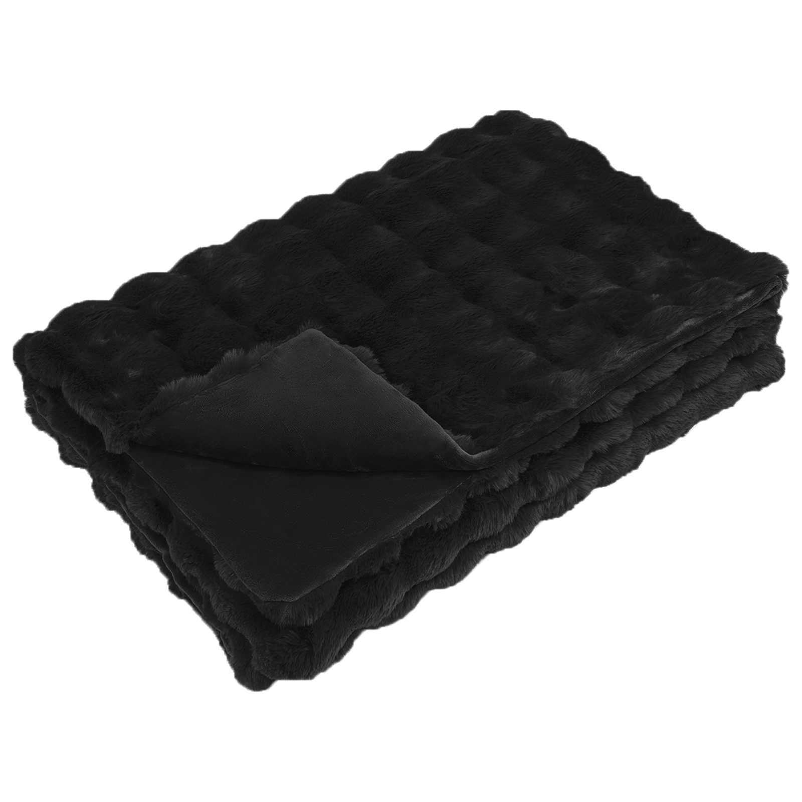 vidaXL Anti-Slip Faux Rabbit Fur Blanket Olite Black 150 x 220 cm 2