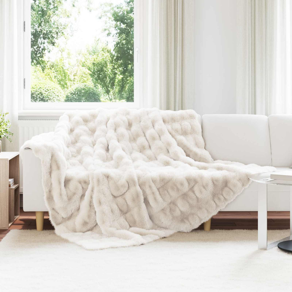 Anti-Slip Faux Rabbit Fur Blanket OLITE White