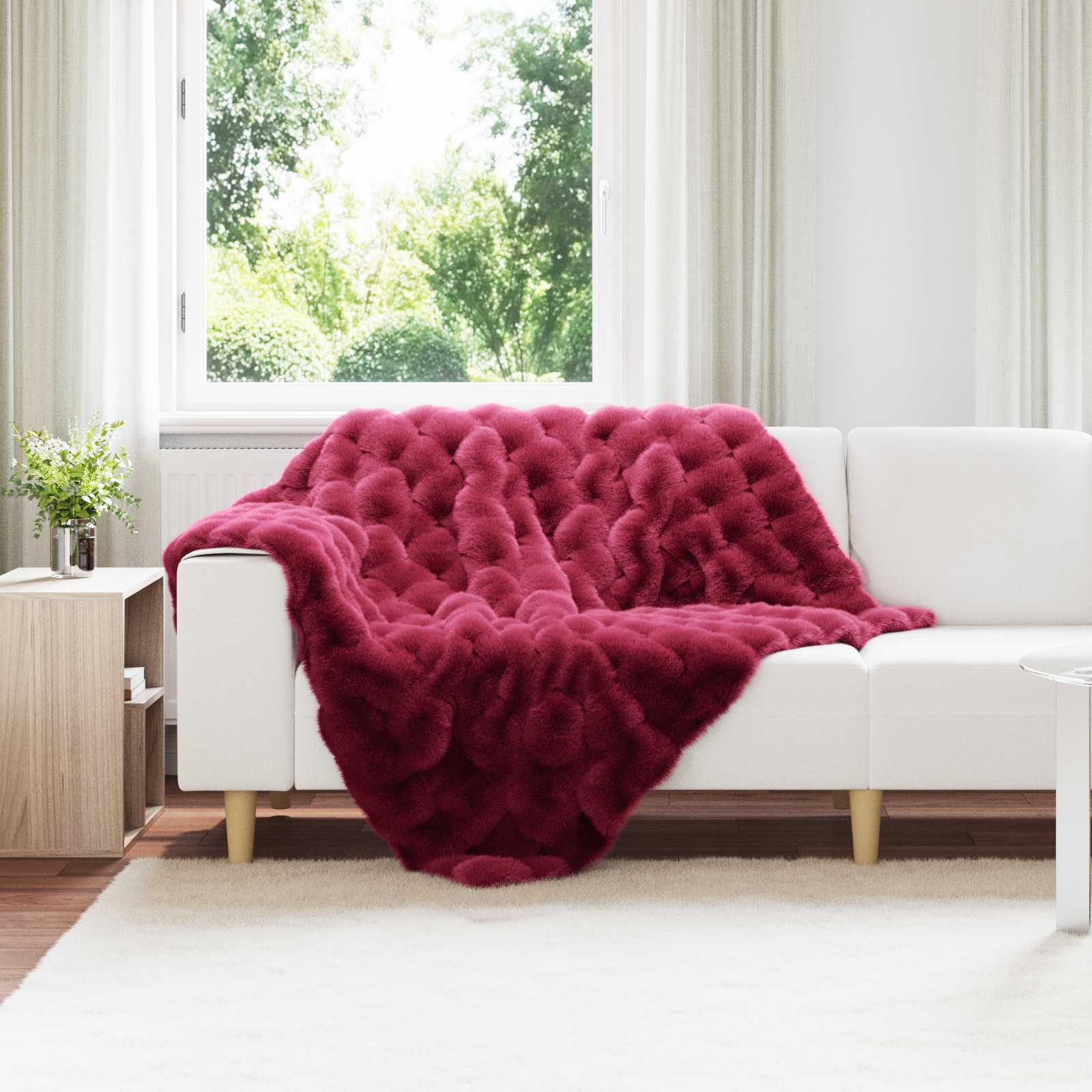 vidaXL Anti-Slip Faux Rabbit Fur Blanket Olite Bordeaux Red Polyester 1