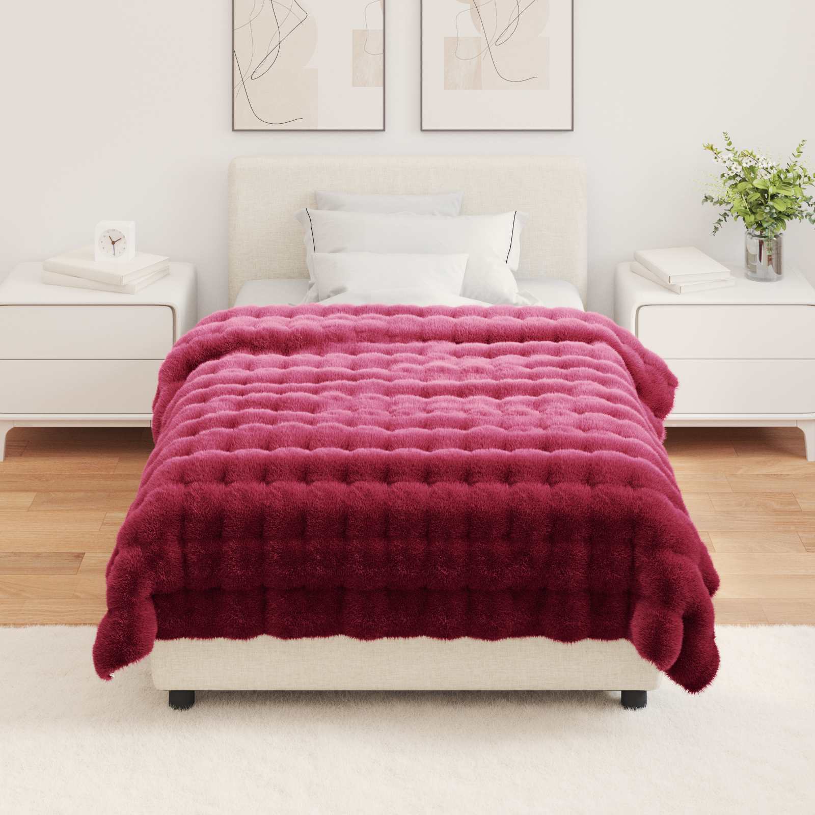 vidaXL Anti-Slip Faux Rabbit Fur Blanket Olite Bordeaux Red Polyester 4