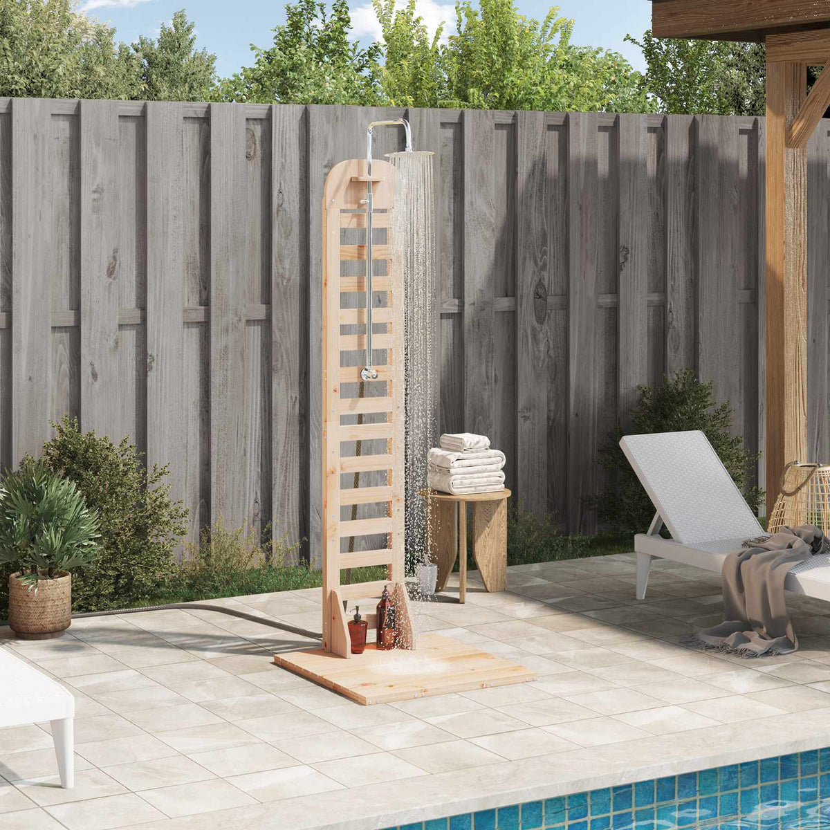 Outdoor Shower 223 cm Solid Pine Wood and Stainless Steel Natural pine