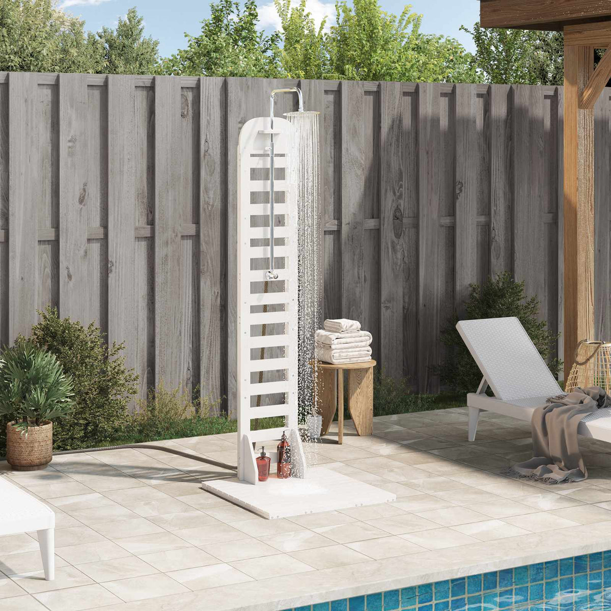 Outdoor Shower 223 cm Solid Pine Wood and Stainless Steel White pine