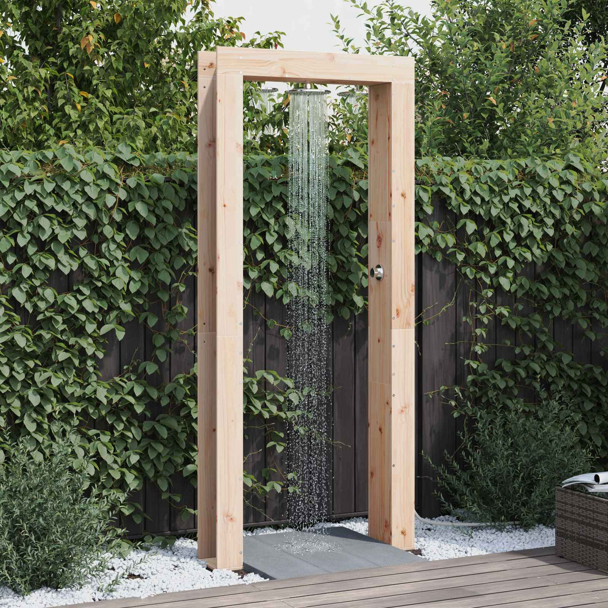 Outdoor Shower 226 cm Solid Pine Wood and Stainless Steel Natural pine