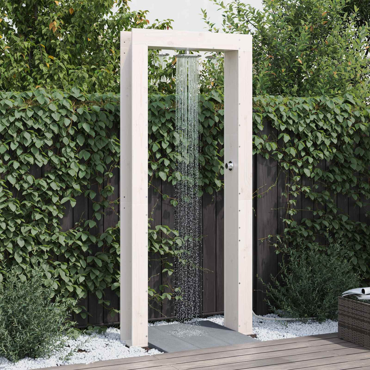 Outdoor Shower 226 cm Solid Pine Wood and Stainless Steel White pine