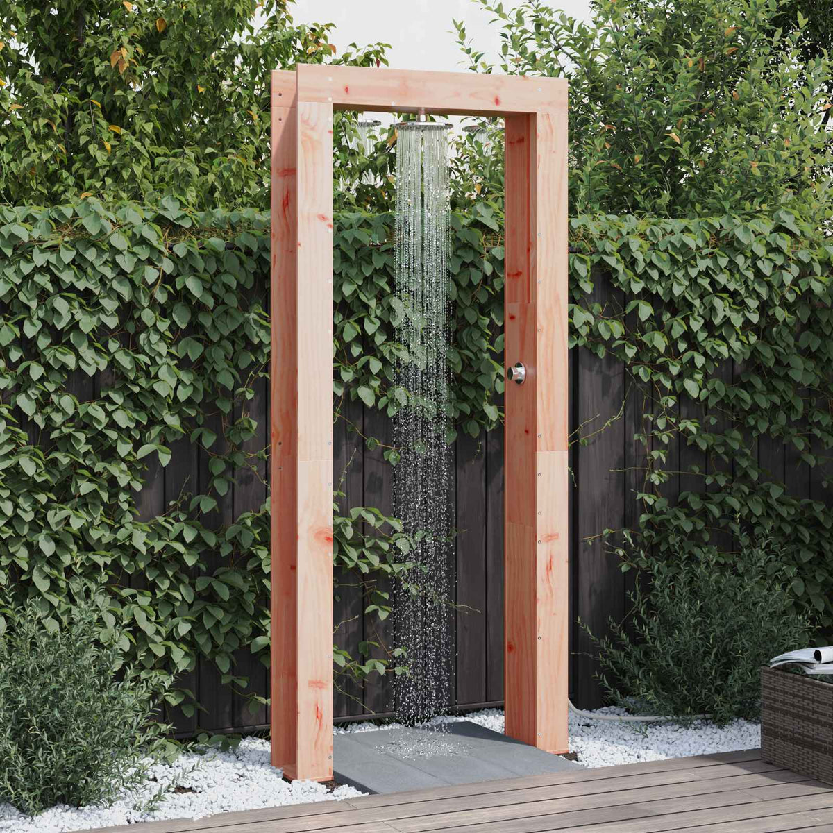 Outdoor Shower 226 cm Solid Pine Wood and Stainless Steel Natural douglas