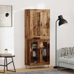 Highboard 69.5x34x180 cm Engineered Wood 2 Glass Doors Old wood